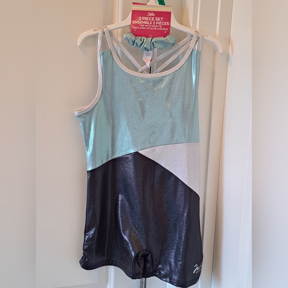 Brand New Justice Girl's Blue and Black Shimmery Sleeveless Leotard